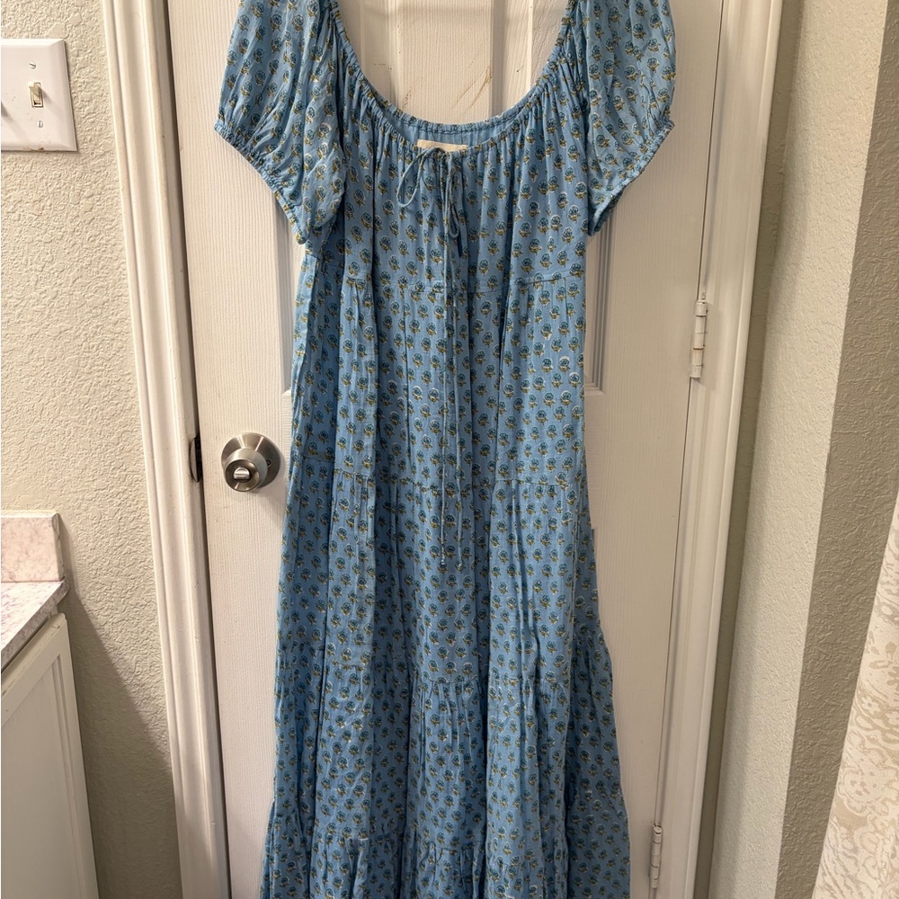 Daughters of India Light Blue Floral Maxi Dress